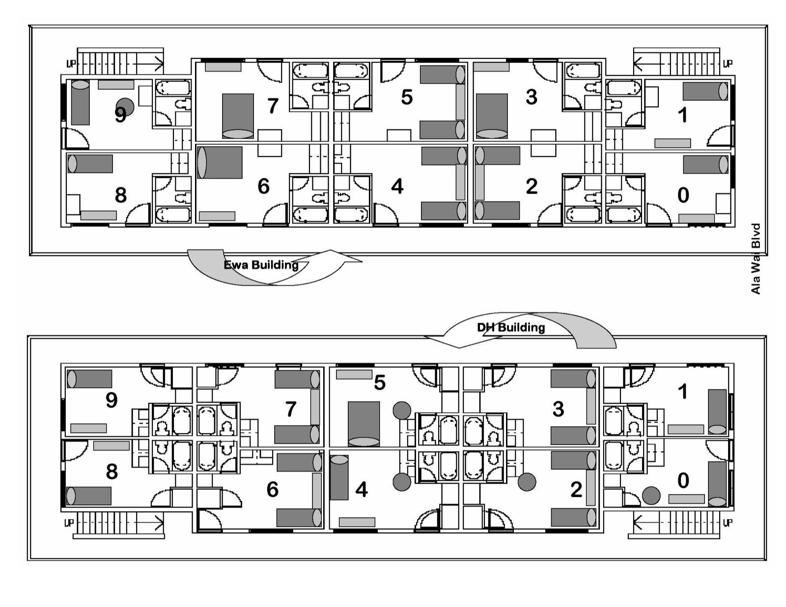 Ala Wai King Apartments floor plan showing the Ewa and Diamond Head buildings